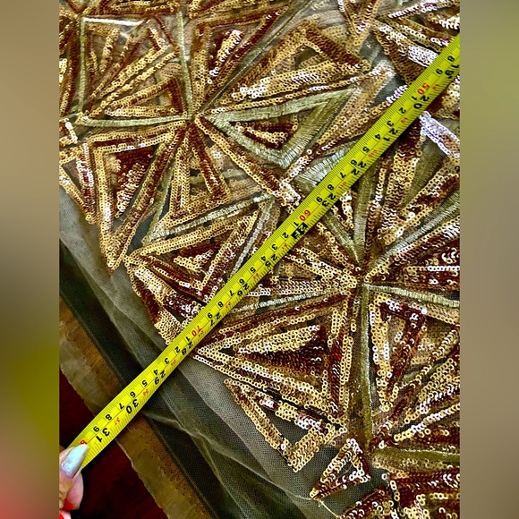 1 Piece Fabric Embroidery Champagne Mini Glitz Sequins on Chiffon  76” by 112” - Picture 3 of 5